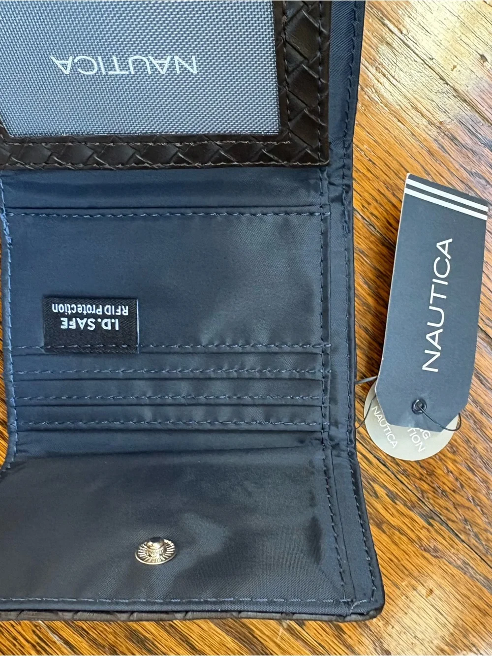 Nautica Dark Brown Woven Card & Key Holder with Metal Logo